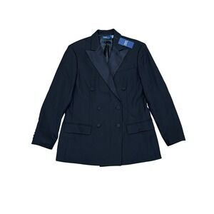 Polo Ralph Lauren Wool Silk-Lapel Double-Breasted Blazer Navy Blue 12 NWT $698